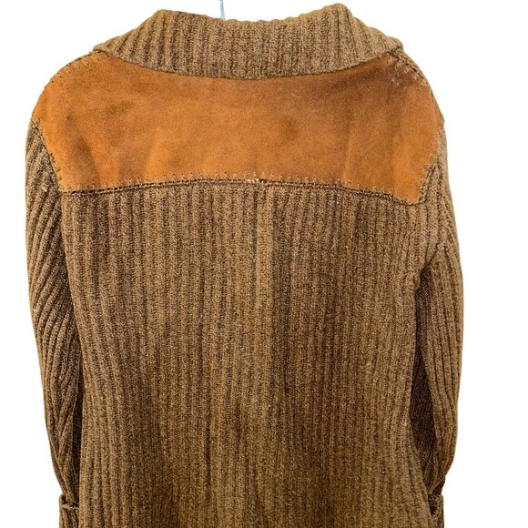 banana republic vintage 90s brown ribbed zip up leather trim cardigan sw… - Picture 5 of 5